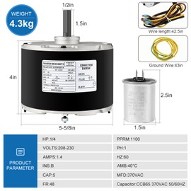5KCP39FGS071S Carrier Condenser Motor 1/4 HP, 208-230v, 1100 RPM Carrier Condensor Electric Motor Compatible with GE HC39GE236A Inclusive Capacitance