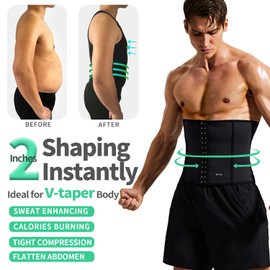 BVVU Waist Trainer for Men Waist Trimmer Tummy Control Sauna Sweat Belt Stomach Wrap Lower Belly Fat Back Support Black