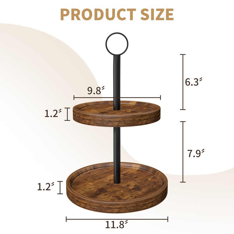 Tiered Tray Stand, Rustic 2 Tier Round Serving Tray, 1-Pack