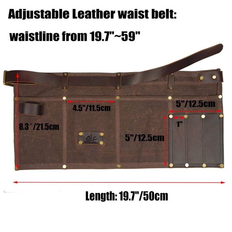 Heavy Duty Tool Apron with Hammer Loop,Waxed Canvas Waist Work
