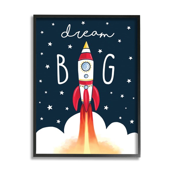 Stupell Industries Dream Big Sentiment Rocket Blast Off Starry Clouds,
