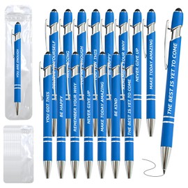 20 Piece Inspirational Pens Kit with Stylus Tip & Sayings – 10 Motivational Pen + 10 Individual Bags – Uplifting Quote & Positive Ideas – For Teachers, Office, School, Meetings, Team Events(Blue)