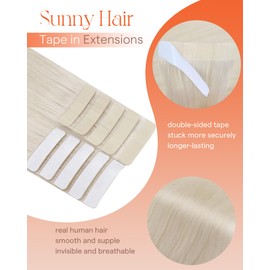 Sunny Hair Tape in Hair Extensions Real Human Hair Invisible Remy Hair Extensions Tape ins for Women White Blonde 18 inch 25G