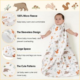 PHF Soft Micro-Fleece Baby Sleep Sack, 0-6 Months Warm Baby Wearable Blanket, 2-Way Zipper Sleeping Bags, 2 Pack Comfy Toddler Sleeping Sack for Baby Boys, Small Size, Woodland & Animal
