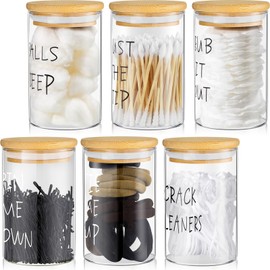Tessco 6 Pcs Apothecary Jars Glass Jars with Lids for Bathroom Qtip Holder Glass Cotton Ball Holder for Home Bathroom Farmhouse Storage Containers Makeup Organizer Decoration