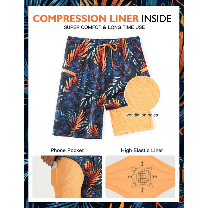 APTRO Men's Swim Trunks with Compression Liner Bathing Suit Quick