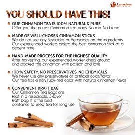 Lavendium, 20 Pure Cinnamon Tea Bags, Made of 100% Natural Cinnamon Sticks, Herbal Tea, No Additives, No Caffeine, No Gluten, Vegan.
