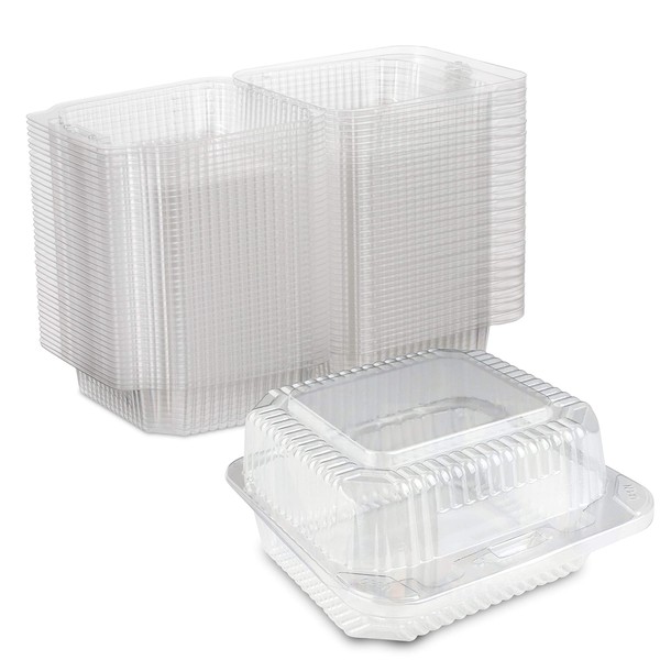 Clear Plastic Square Hinged Food Container, 5" Length x 5" Width x 2.75" Depth, Keep your Food Secure by MT Products - Medium (40 Pieces)