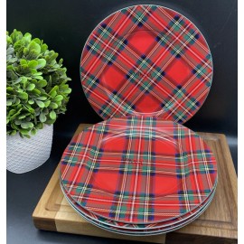 Mikasa Bone China TARTAN RED Plaid Christmas Salad Plates 9" NEW (Set of 4)