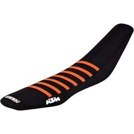 Enjoy Mfg Seat Cover - Compatible Fit for 2012-2018 KTM 690 Enduro R #235 Logo (All Black/Orange Ribs)