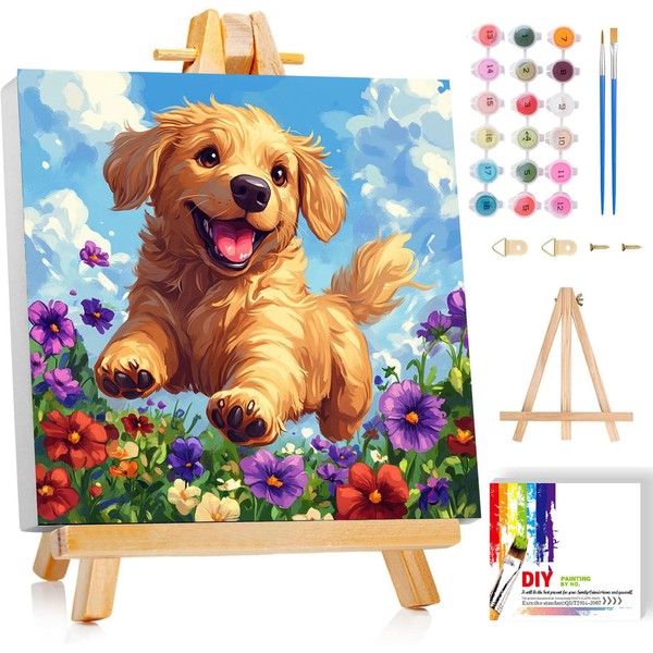 Dog Paint by Numbers Kit for Kids with Frame -