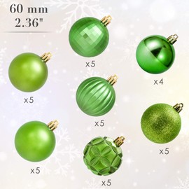 AMS 34ct Christmas Ball Mini Ornaments Party Decoration Shatterproof Festival Widgets Pendant Hanging (60mm, Green)