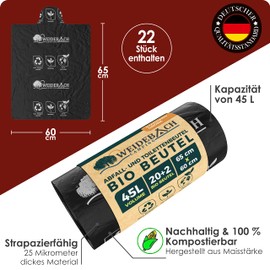 Weidebach® Pack of 22 Biodegradable Toilet Bags, 45L Toilet Bag, Camping Toilet, 100% Waterproof Camping Toilet Bag, Emergency Toilet Bag for All Standard Camping Toilets