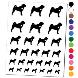 Shar-Pei Dog with Heart Temporary Tattoo Water Resistant Fake Body Art Set Collection - Red (One Sheet)