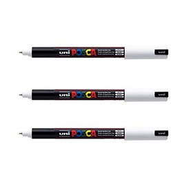 posca Mitsubishi Pencil - 3 White PC1MR Extra Fine Tip 0.7mm Markers Water Based Paint for Paper, Textiles, Glass, Pebbles etc