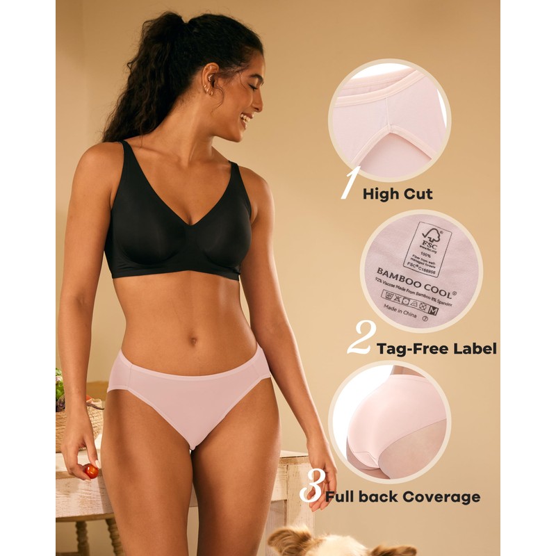 BAMBOO COOL Womens Underwear High Cut Briefs Breathable Moisture-Wicking Hipster