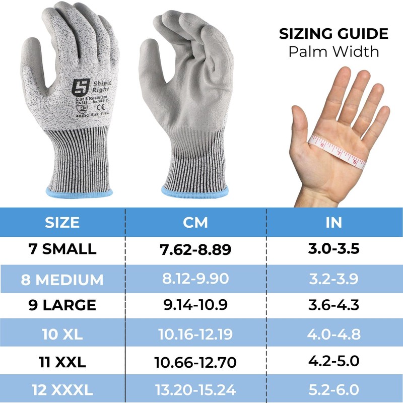 Shield Right Cut Resistant Gloves, Level 5 Protection, PU Coated