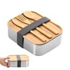 Stainless Steel Bento Lunch Box Metal Containers Wood Lid with