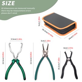 3pcs Fuel Line Pliers Set Fuel Line Hose Clips Pipe Clamp Tool, Fuel Filter Caliper Hose Pipe Clamp Clip Pliers and 80 Degree Disconnect Pliers Set for Auto Maintenance, Includes Storage Case