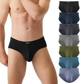 BAMBOO COOL Men's Underwear Briefs Bamboo Viscose Coverd Waistband Comfort Soft Underwear with Contour Pouch Briefs 7 Pack
