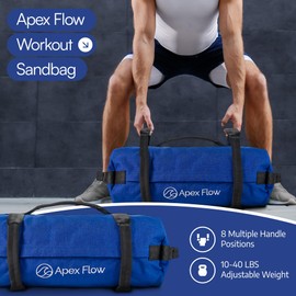 APEX FLOW Sandbags for Working Out – 1000D Nylon Weighted Training Bag with 4 Inner Sandbags, 8 Handles – Adjustable 40lb Sand Bag for Weight Training, Fitness, and Travel (Blue)