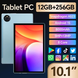 MUNISOSA Tablet 10.1inch Android 15 Tablets with Keyboard, Octa-Core, 12GB RAM 256GB Storage 1TB Expandable, 13MP Dual Cameras 5MP Front, 8000mAh, GPS, WiFi 5 BT5.0 with Case, Mouse & Stylus M6- Blue