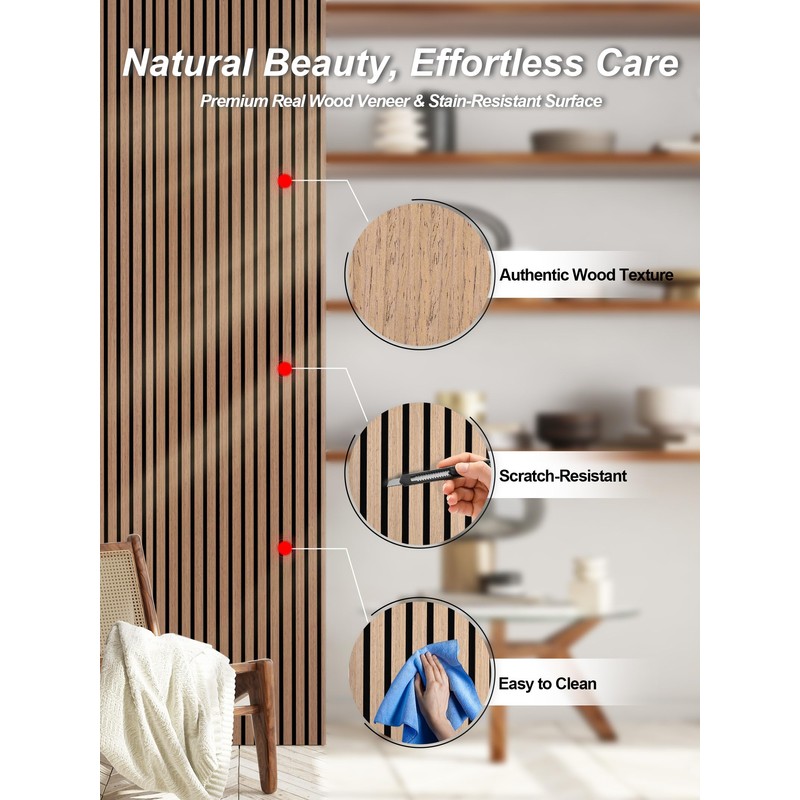 Mollywell Wood Panels for Wall, Time-Saving Installation, Versatile Wood Slat