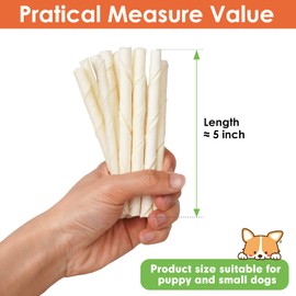 MON2SUN Dog Rawhide Twist Sticks Natural 5 Inch Thin Sticks Rawhide Chews Dog Treats for Puppy and Small Dogs 60 Count