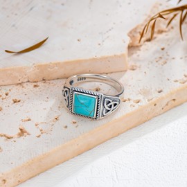 Real Turquoise Rings for Women 925 Sterling Silver Celtic Knot Rings Vintage Turquoise Gemstone Jewelry Gift for Birthday