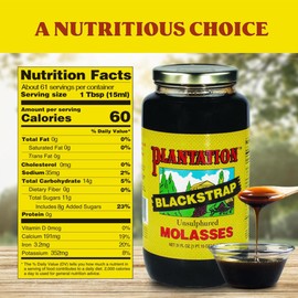 Plantation Blackstrap Molasses 31 oz Bottle – Unsulphured, Thick & Robust Syrup for Baking, Cooking, Marinades & Beverages; Natural Sweetener.