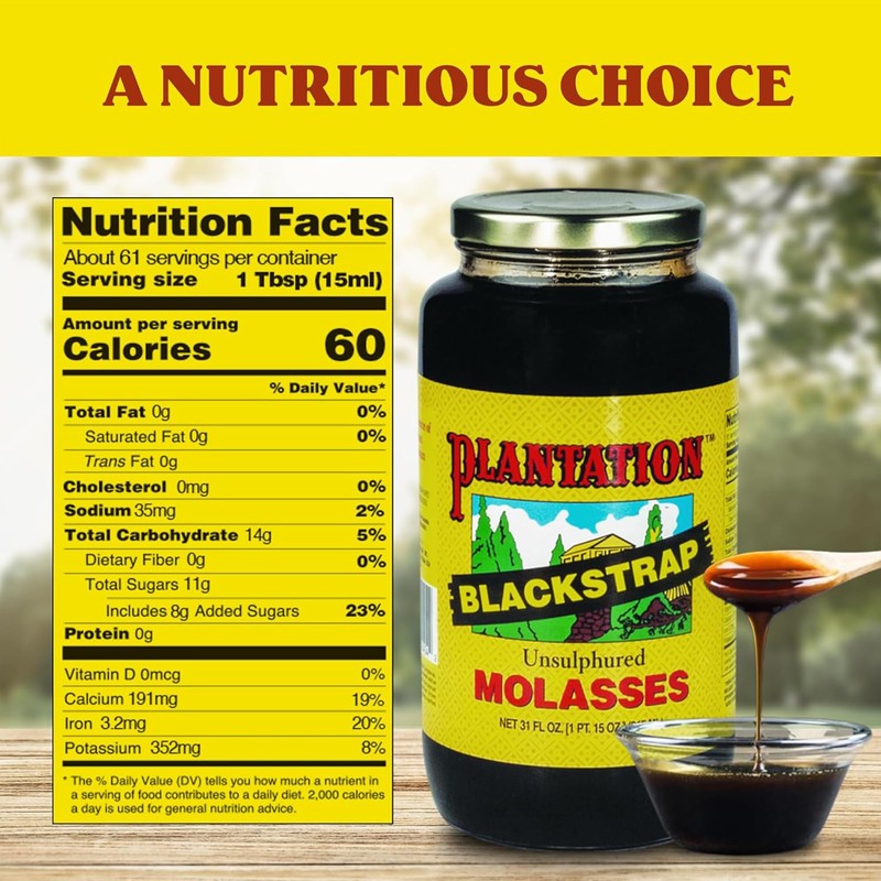 Plantation Blackstrap Molasses 31 oz Bottle – Unsulphured, Thick &