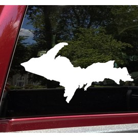 White | Upper Peninsula Michigan Vinyl Decal | Yooper The U.P. | Die Cut Sticker | 8.5w x 4.5h inches | Multiple Sizes & Colors