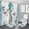 NBVKO 4PCS Rustic Teal Flower Farmhouse Shower Curtain Set,Waterproof Teal