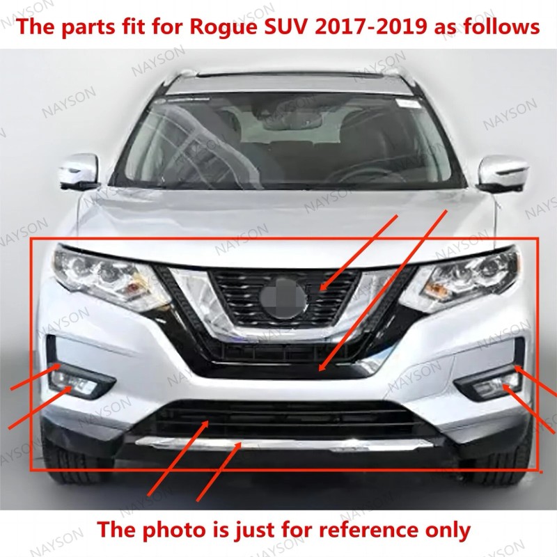 NAYSON 14PC For Rogue SUV 2017-2019 Front Chrome Grille Mesh