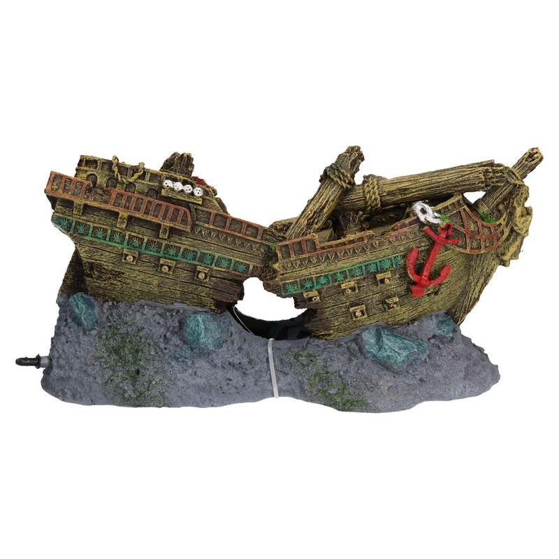 AB Tools Aquatic Aquarium Shipwreck bubbler Fish Tank Ornament 26x12x13cm