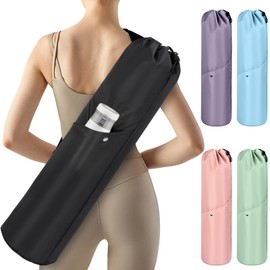 AKOZLIN Yoga Mat Bag with Bottle Pocket Waterproof Yoga Mat Carrier Bag with Adjustable Strap &Yoga Mat Storage Cord for Gym,Class,Beach Park,Travel,Black