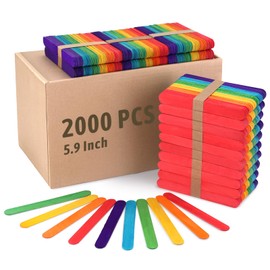 WISYOK 2000 Pcs Colored Jumbo Popsicle Sticks, 6 Inch Wooden Rainbow Craft Sticks, Wide Lollipop Sticks, Ice Pop Sticks, Great for DIY Craft Creative Designs and Children Education, Home Art Projects