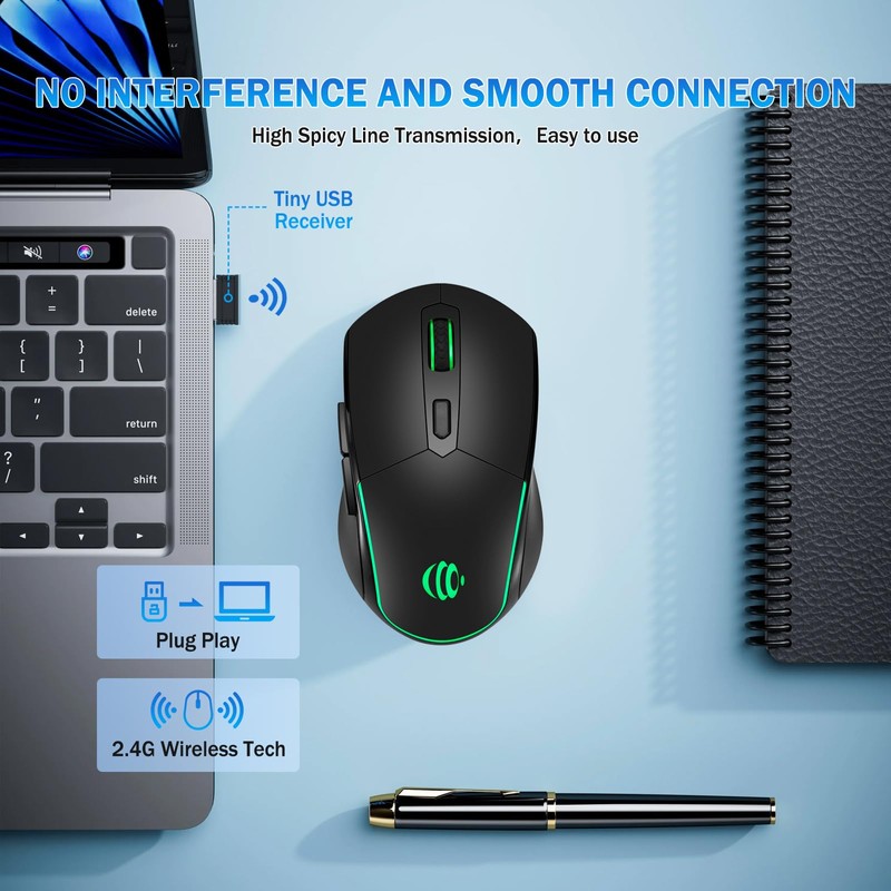AooKoNi Ergonomic 2.4 GHz Wireless Optical Mouse, 800/1200/1600/ Adjustable DPI