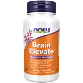 NOW Brain Elevate 60 Caps Ginkgo Biloba Phosphatidyl Serine Cognitive Support
