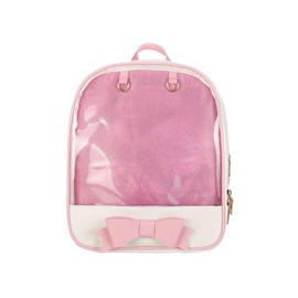 Ita Bag Backpack Girls Cute Candy Leather Bag Purse School Bag Summer Beach Bag Purse with Bowknot Transparent Windows for DIY Decors Pink