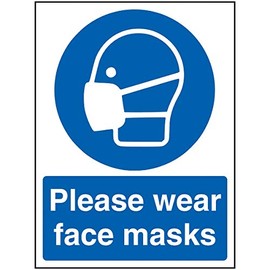 V Safety CV125AN-R VSafety Please Wear Face Masks 150 mm x 200 mm - 1 mm Rigid Plastic, 150 mm x 200 mm