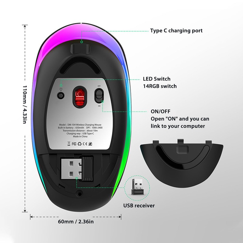 Wireless Mouse 2.4G Single Mode RGB Silent with High Accuracy