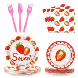 96 Pcs Strawberry Party Plates and Napkins Party Supplies Strawberry Tableware Set Spring Summer Party Decorations Favors for Girls Kids Strawberry Fruit Birthday Baby Shower Serves 24