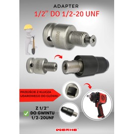 WERHE® Adaptor to rotary impact wrench 1/2 inch to 1/2-20UNF inch - use in all drill chucks with 1/2-20UNF internal thread
