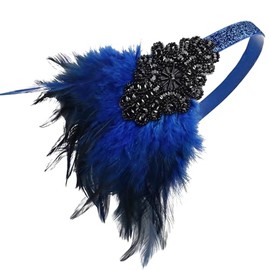 LOWOSAIWOR 1920s Gatsby Headpiece Black Flapper Headband for Women 20s headband for Gatsby Party (Blue Feather)
