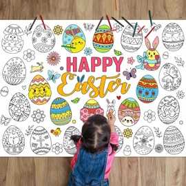 Naozinebi Happy Easter Day Coloring Poster for Kids Giant Coloring Poster Large Easter Egg Coloring Tablecloth Jumbo Coloring Books for Kids Classroom Home Birthday Party Supplies Favor