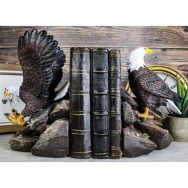 Ebros Gift Patriotic Freedom from End to End American Bald Eagle Bookends Pair Set Sculptures for Book Organization Office and Home Decor Wildlife Birds Swooping and Perching Eagles