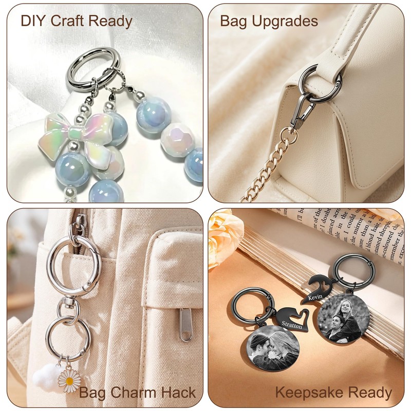 4 Sizes Metal Round Carabiner Clips with Spring O Ring,