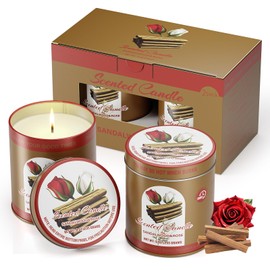 2 Pack Scented Candles (90 Total Burn Hours) - Soy Wax Candles 9 oz Each in Tin - Long Lasting Aromatherapy Candle Gift Set (Sandalwood Rose)