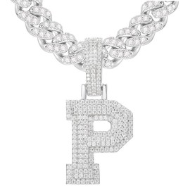 YIMERAIRE 3D Moissanite Iced Out Letter P Pendant Moissanite Name Necklace Pendant 925 Sterling Silver Iced Out Moissanite Letter Pendant Necklace For Men Women